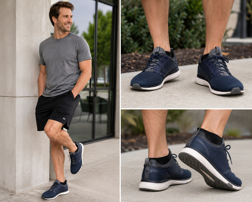KURU ATOM Men's 14 Medium Navy Gray Athletic Walking Shoes KURUCLOUD Comfort